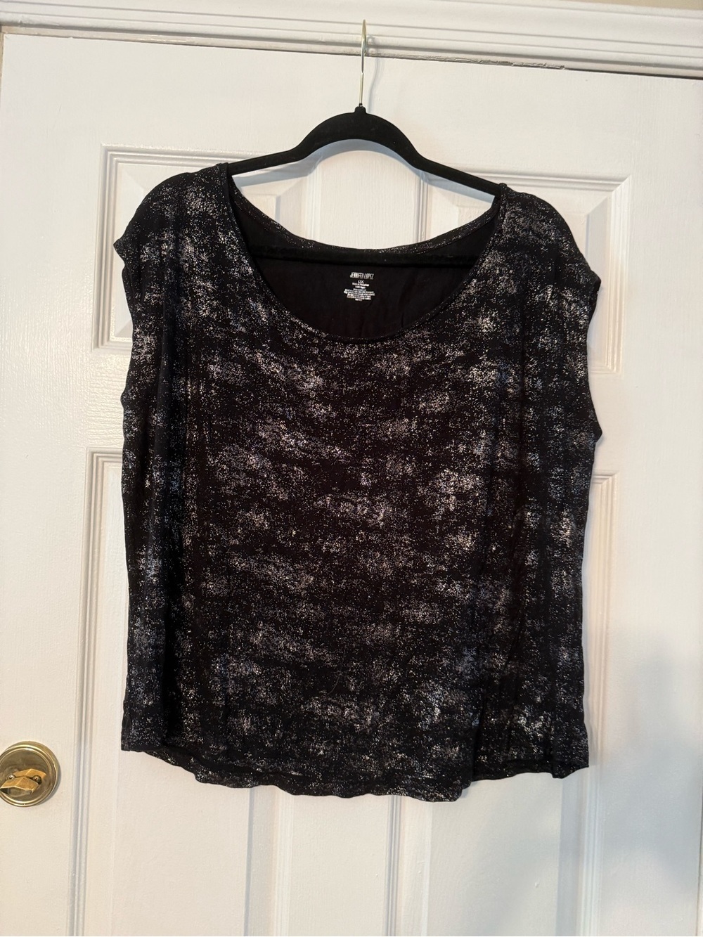 Jennifer Lopez Black Heathered Scoop-Neck Short Sleeve Top